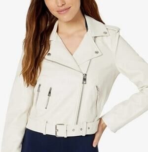 Levi's Faux Leather White Belt Biker Moto Jacket Size S